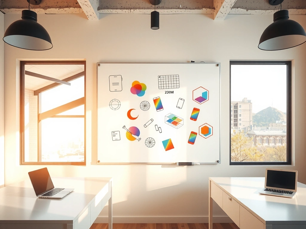 Studio workspace with design sketches